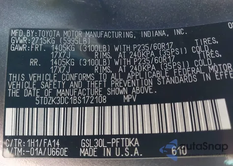 2011 Toyota Sienna Base V6 from USA, damaged, VIN 5TDZK3DC1BS172108